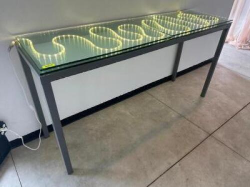 DESCRIPTION 84" GLASS TOP COUNTER HEIGHT ACCENT TABLE W/ METAL FRAME LOCATION FLOOR 6 QTY 1