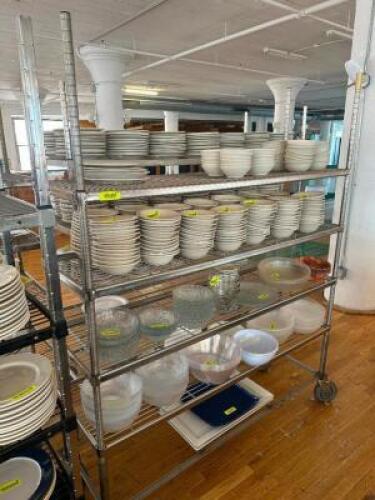DESCRIPTION 60" X 24" FIVE TIER WIRE RACK ADDITIONAL INFORMATION ON CASTERS. CONTENTS ARE NOT INCLUDED LOCATION FLOOR 6 QTY 1