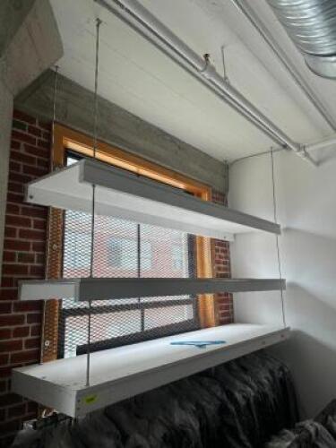 DESCRIPTION CEILING MOUNTED 60" X 24" FOUR TIER WOODEN SHELF. LOCATION FLOOR 6 QTY 1