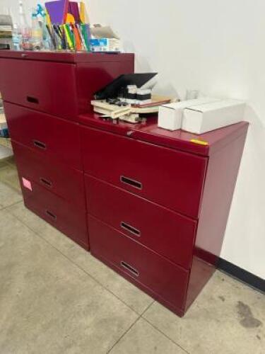 DESCRIPTION (2) MAROON METAL FILE CABINETS ADDITIONAL INFORMATION 3 DRAWER AND 4 DRAWER THIS LOT IS: SOLD BY THE PIECE LOCATION OFFICE QTY 2