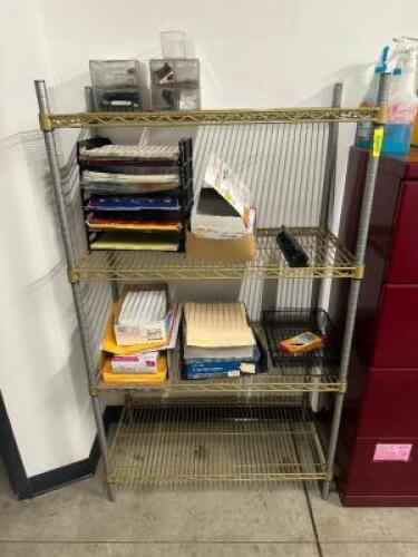 DESCRIPTION WIRE SHELF AND ASSORTED OFFICE SUPPLIES. THIS LOT IS: ONE MONEY LOCATION OFFICE QTY 1