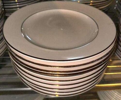 DESCRIPTION (36) 10.5" HOMER LAUGHLIN CHINA PLATES W/ GOLD TRIM BRAND / MODEL: HOMER LAUGHLIN THIS LOT IS: SOLD BY THE PIECE SIZE 10.5" LOCATION SECON