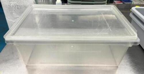 DESCRIPTION: (6) PLASTIC BINS WITH LIDS SIZE: 18"X26" LOCATION: KITCHEN QTY: 6