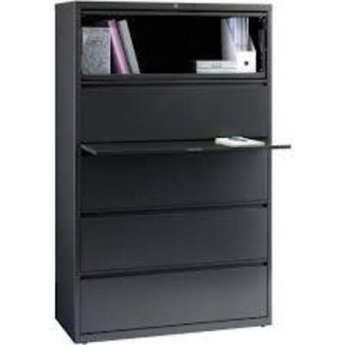 DESCRIPTION: (1) 5 DRAWER LATERAL FILING CABINET BRAND/MODEL: LORELL INFORMATION: BLACK, NEEDS SOME WORK SIZE: 36" X 67" X 18.5" RETAIL$: $2,340.00 EA