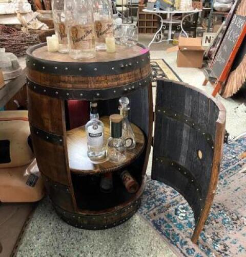 35"H X 21" KELVIN COOPERAGE DISTILLING CO. VINTAGE ACCENT PUB TABLE WITH LIGHTED LOWER STORAGE