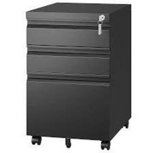 DESCRIPTION: (1) LOCKING FILE CABINET BRAND/MODEL: LETAYA INFORMATION: BLACK, STEEL, 3 DRAWERS, KEYS INCLUDED, MOBILE SIZE: 15" X 23" X 28" RETAIL$: $