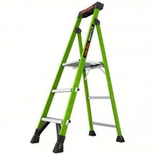 DESCRIPTION: (1) PLATFORM STEPLADDER BRAND/MODEL: LITTLE GIANT #15395001 INFORMATION: GREEN, FIBERGLASS, 300 LB LOAD CAPACITY, 17 LB WT SIZE: 5' RETAI