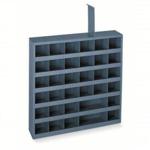 DESCRIPTION: (1) PIGEONHOLE BIN UNIT BRAND/MODEL: DURHAM MFG #5W886 INFORMATION: STEEL, GRAY, 36 COMPARTMENTS SIZE: 24" X 4-3/4" X 24" RETAIL$: $122.1
