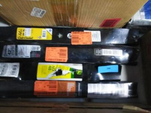 DESCRIPTION: (4) DIFFERENT LAWN MOWER BLADES BRAND/MODEL: TORO, JOHN DEERE, CUB CADET SIZE: 48/42/46 RETAIL$: $100.00 EA QTY: 4