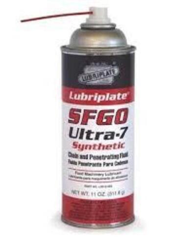 DESCRIPTION: (6) SYNTHETIC FOOD GRADE AEROSOL GEAR OIL BRAND/MODEL: LUBRIPLATE ULTRA-7 SIZE: 11OZ RETAIL$: $85.38 QTY: 6