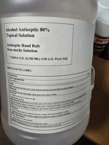 DESCRIPTION: (2) ALCOHOL ANTISEPTIC BRAND/MODEL: TOPICAL SOLUTION HAND RUB INFORMATION: 0.8 SIZE: 1 GALLON RETAIL$: $80.00 QTY: 2