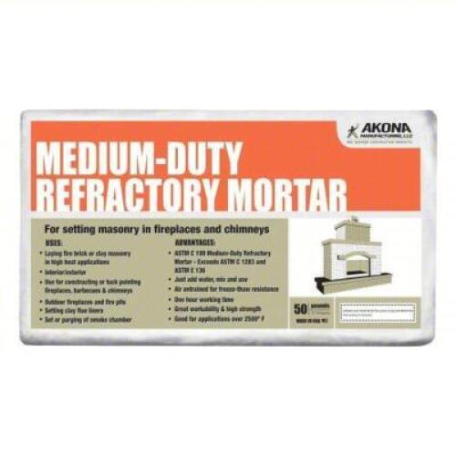 DESCRIPTION: (2) MEDIUM DUTY REFRACTORY MORTAR BRAND/MODEL: AKONA 104319 SIZE: 50LB RETAIL$: $176.30 QTY: 2
