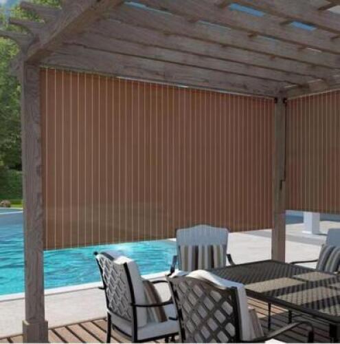 BROWN CORDLESS LIGHT FILTERING FADE RESISTANT FABRIC EXTERIOR ROLLER SHADE 72 IN. W X 72 IN. L