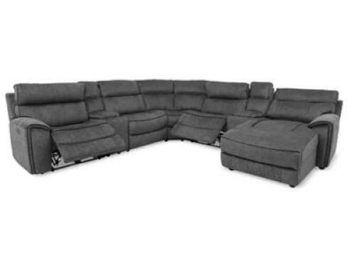 7-PC. FABRIC CHAISE SECTIONAL WITH 2 POWER RECLINERS AND 2USB CONSOLES