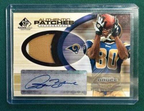 ISAAC BRUCE AUTHENTIC GAME USED JERSEY PATCH AUTOGRAPHED CARD