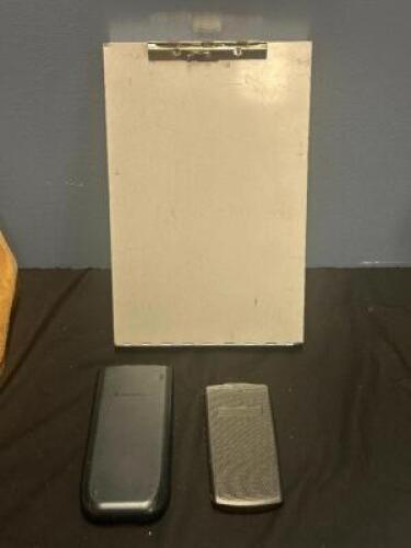 T90 CALCULATOR, FINANCE CALCULATOR AND METAL STORAGE CLIPBOARD