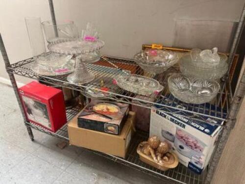 LARGE GROUP OF ASSORTED CRYSTALWARE, SERVING DISHES, AND KITCHEN ITEMS