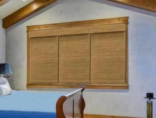 MODERN FARMHOUSE CUT-TO-SIZE HONEY FLAT-WEAVE CORDLESS LIGHT-FILTERING BAMBOO SHADE - 72 IN. W X 72 IN. L