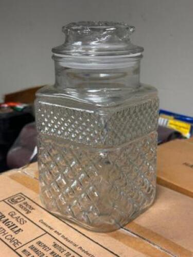 12 CT. CASE OF GLASS CANDY JARS WITH LIDS