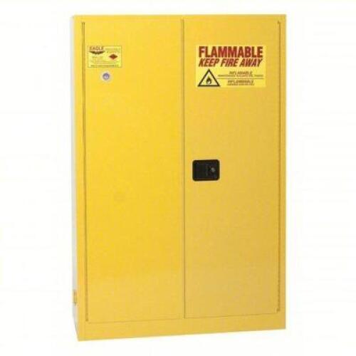 DESCRIPTION: (1) HAZARDOUS MATERIALS STORAGE CABINET BRAND/MODEL: EAGLE 1947X INFORMATION: YELLOW SIZE: 45 GAL, 43" W 18" D 65" H RETAIL$: $1,565.79 Q
