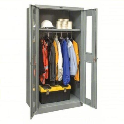 DESCRIPTION: (1) STORAGE CABINET BRAND/MODEL: HALLOWELL #411M07 INFORMATION: GRAY, STEEL, ADJUSTABLE SHELVES, SWING HANDLE AND KEYED, FRAME SIZE: 36"
