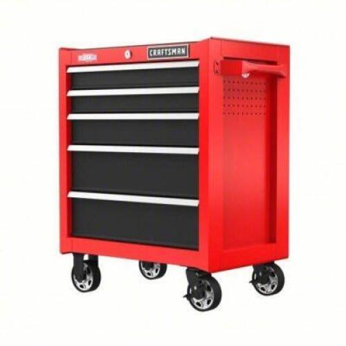 DESCRIPTION: (1) ROLLING TOOL CABINET BRAND/MODEL: CRAFTSMAN #792RA2 INFORMATION: RED / BLACK DRAWER, 5 DRAWERS, SEE INSPECTION SIZE: 26 IN W X 18 IN