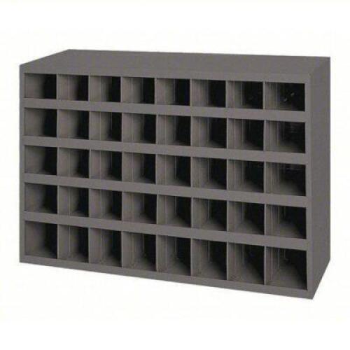 DESCRIPTION: (1) PIGEONHOLE BIN UNIT BRAND/MODEL: DURHAM #1XHL3 INFORMATION: GRAY, STEEL, 40 COMPARTMENTS SIZE: 34" X 8-1/2" X 24" RETAIL$: $163.95 EA