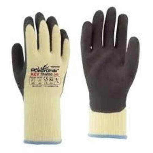 DESCRIPTION: (1) PAIR OF POWERGRAB GLOVES, KEVLAR THERMO BRAND/MODEL: TOWA #345 SIZE: SIZE 7 RETAIL$: $15.00 EA QTY: 1