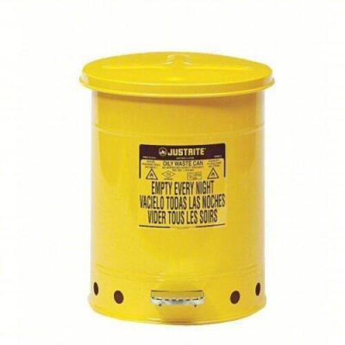 DESCRIPTION: (1) OILY WASTE CAN BRAND/MODEL: JUSTRITE #2RYH2 INFORMATION: YELLOW, FOOT OPERATED SELF-CLOSING, POWDER COATED STEEL SIZE: 10 GAL CAPACIT