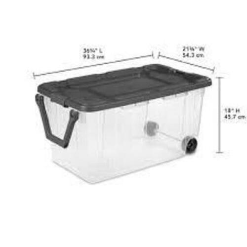 DESCRIPTION: (1) CLEAR VIEW LATCH TOTEBRAND/MODEL: STERILITE #1468LAB17INFORMATION: CLEARSIZE: 160 QT, 36 3/4" X 21 3/8" X 18"RETAIL$: $35.78 EAQTY: 1