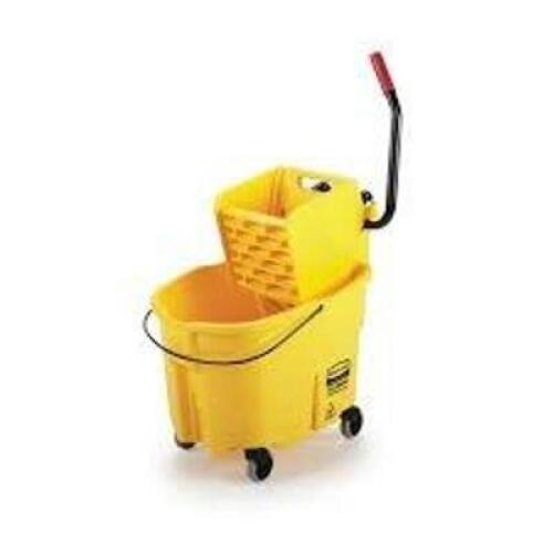 DESCRIPTION: (1) COMMERCIAL WAVEBRAKE MOP BUCKET & WRINGER BRAND/MODEL: RUBBERMAID/FG759088_YEL INFORMATION: YELLOW/CAPACITY: 35 QT, MISSING WRINGER S