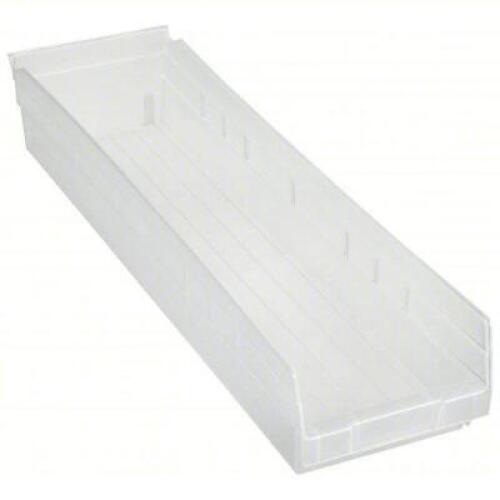 DESCRIPTION: (6) SHELF BINS BRAND/MODEL: AKRO-MILLS #40K445 INFORMATION: CLEAR, STACKABLE, NESTING SIZE: 23 5/8 IN OVERALL LG, 6 5/8 IN X 4 IN RETAIL$
