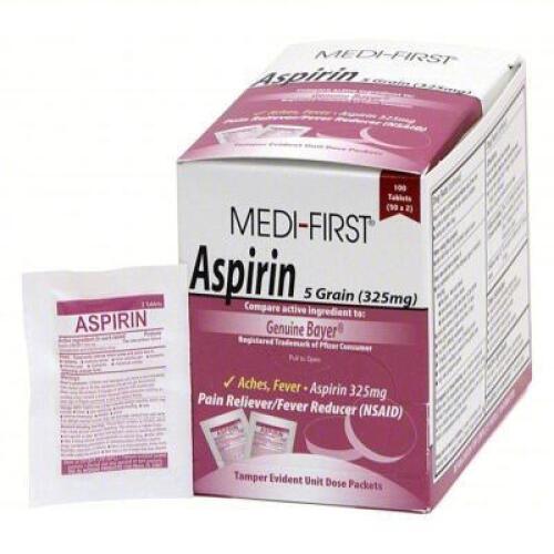 DESCRIPTION: (3) BOXES OF (50) ASPIRIN TABLETS BRAND/MODEL: MEDI-FIRST RETAIL$: $6.09/EA QTY: 3