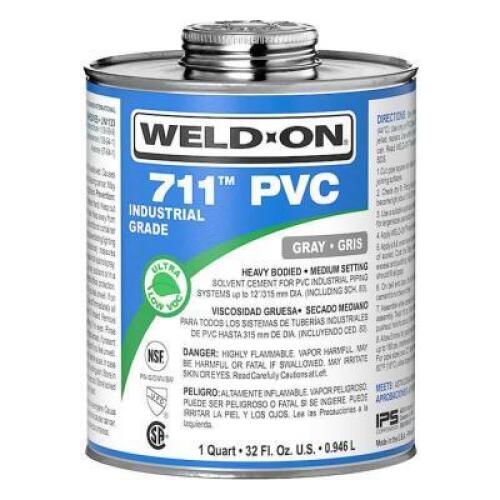 DESCRIPTION: (6) PVC CEMENT BRAND/MODEL: WELDON/711 PVC INFORMATION: GREY SIZE: 1 PINT RETAIL$: $36.71/EA QTY: 6