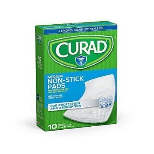 DESCRIPTION: (12) PACKS OF (10) MEDIUM NON-STICK PADS BRAND/MODEL: CURAD 970160 SIZE: 3" X 4" RETAIL$: $31.39 QTY: 12