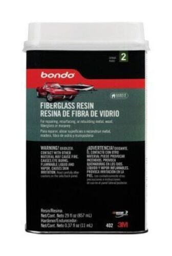 DESCRIPTION: (3) STAGE 2 FIBERGLASS RESIN BRAND/MODEL: BONDO 402 SIZE: 28.8 FL OZ RESIN .37 OZ HARDNER RETAIL$: $133.08 QTY: 3