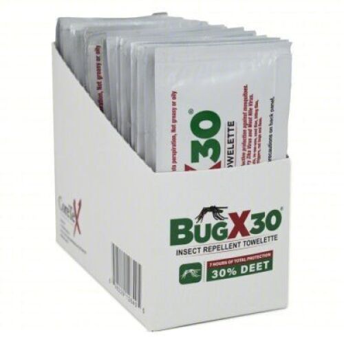 DESCRIPTION: (4) BOXES OF (25) INSECT REPELLENT TOWELETTES BRAND/MODEL: BUG X 18-725 SIZE: 30% DEET RETAIL$: $133.24 QTY: 4