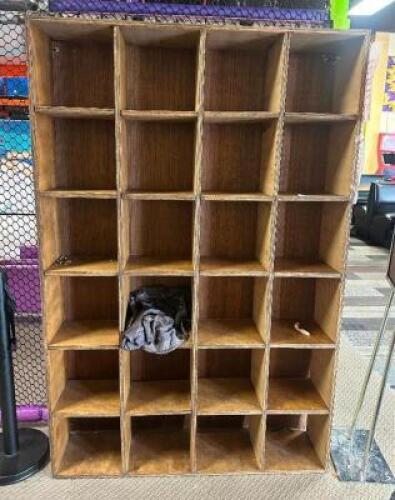 TWENTY FOUR BIN WOODEN SHOE BIN.