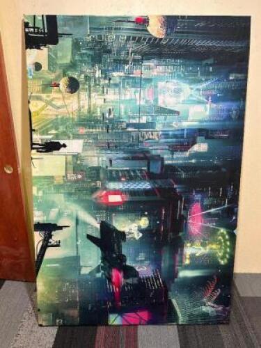 FUTURISTIC CITY SCAPE 6' X 4' FABRIC CANVAS WALL DECORATION