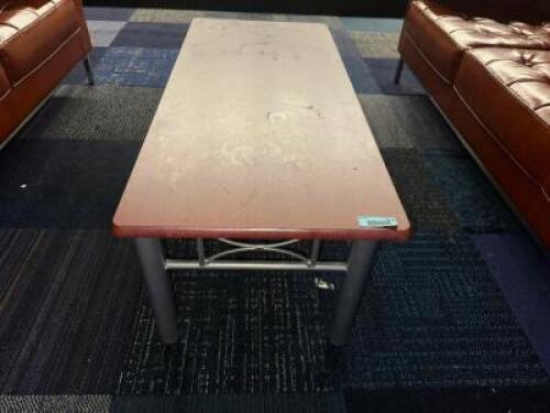 45" X 21" CHERRY LAMINATE WOOD COFFEE TABLES.