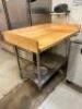 DESCRIPTION 48" X 30" BUTCHER BLOCK TABLE W/ BACK AND SIDE SPLASH BRAND / MODEL: JOHN BOOS SIZE 48" X 30" LOCATION KITCHEN QTY 1 - 5