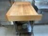 DESCRIPTION 48" X 30" BUTCHER BLOCK TABLE W/ BACK AND SIDE SPLASH BRAND / MODEL: JOHN BOOS SIZE 48" X 30" LOCATION KITCHEN QTY 1 - 6