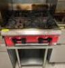 DESCRIPTION AVANTCO FOUR BURNER GAS RANGE W/ STAINLESS EQUIPMENT STAND. BRAND / MODEL: AVANTCO ADDITIONAL INFORMATION NATURAL GAS LOCATION KITCHEN QTY