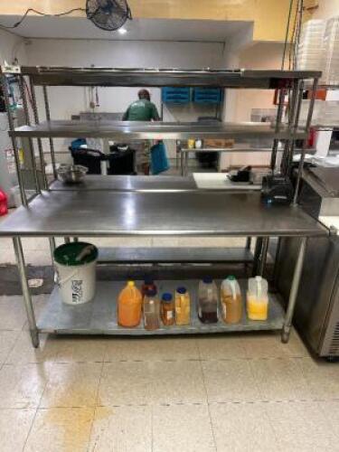 DESCRIPTION 72" X 30" STAINLESS TABLE W/ TWO TIER RISER SHELF AND 48" HATCO WARMING LAMP SIZE 72" X 30" LOCATION KITCHEN QTY 1