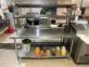 DESCRIPTION 72" X 30" STAINLESS TABLE W/ TWO TIER RISER SHELF AND 48" HATCO WARMING LAMP SIZE 72" X 30" LOCATION KITCHEN QTY 1 - 2