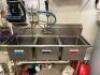 DESCRIPTION THREE WELL STAINLESS POT SINK W/ SPRAYER AND SOAP DISPENSER. SIZE 60" LOCATION KITCHEN QTY 1 - 2