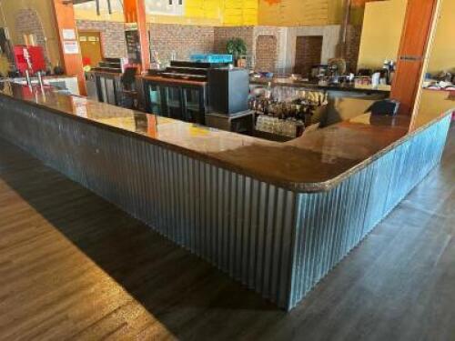 DESCRIPTION 40' X 22' " U " SHAPED COMPOSITE BAR TOP W/ GALVANIZED METAL FRONT SIZE 40' X 22' LOCATION BAR QTY 1