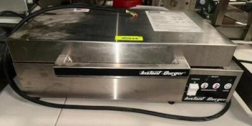 DESCRIPTION INSTANT BURGER A975 BURGER PATTY COOKER BRAND / MODEL: INSTANT BURGER A975 ADDITIONAL INFORMATION 21 AMP, 115 VOLT. WAS HARDWIRED. UN TEST