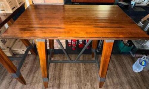 DESCRIPTION 48" X 30" HARDWOOD PUB TABLE SIZE 42" TALL LOCATION MAIN SEATING QTY 1