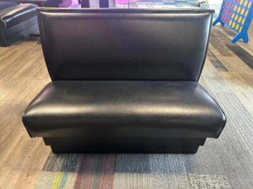 DESCRIPTION (6) 42" BLACK VINYL END CAP BOOTH SEATING BENCHES THIS LOT IS: SOLD BY THE PIECE SIZE 42" LOCATION ARCADE QTY 6